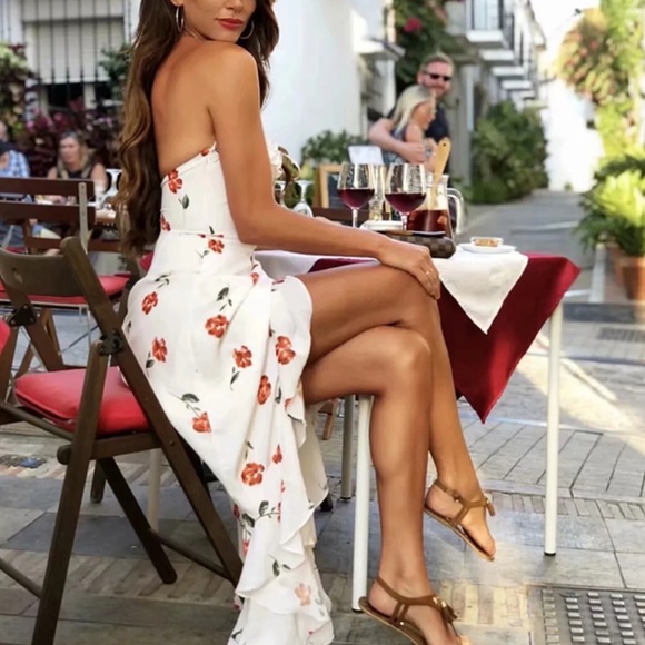 Foxy Cherry Blossom White Ruffled Strapless Dress - Picture 7 of 8